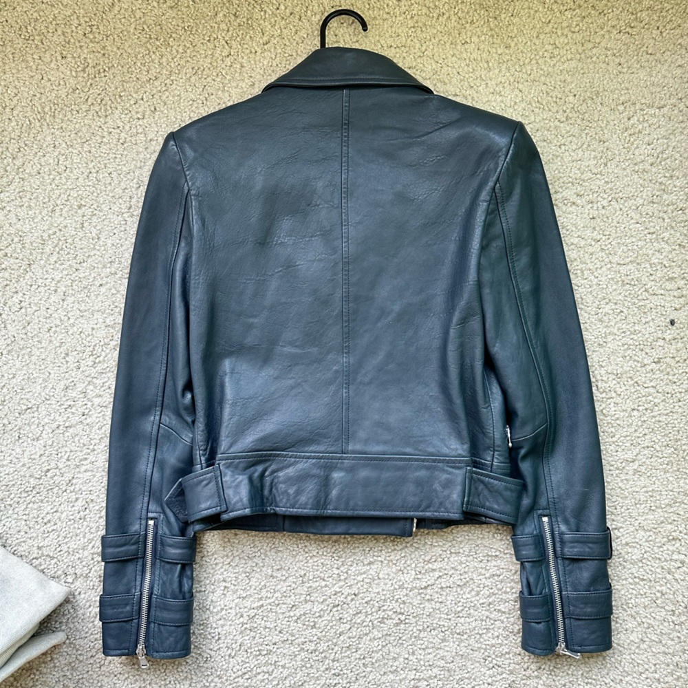 L'AGENCE Billie Belted Leather Jacket  /Coat Midnight Navy XS - Picture 13 of 14